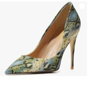 Pazzion Women Classic Closed Pointed Toe Stiletto Heeled Pumps ,Snakeskin Shoes